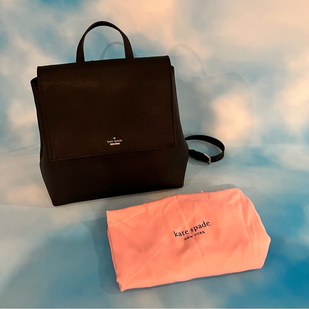 kate spade Black Leather Backpack with Pink Dust Bag